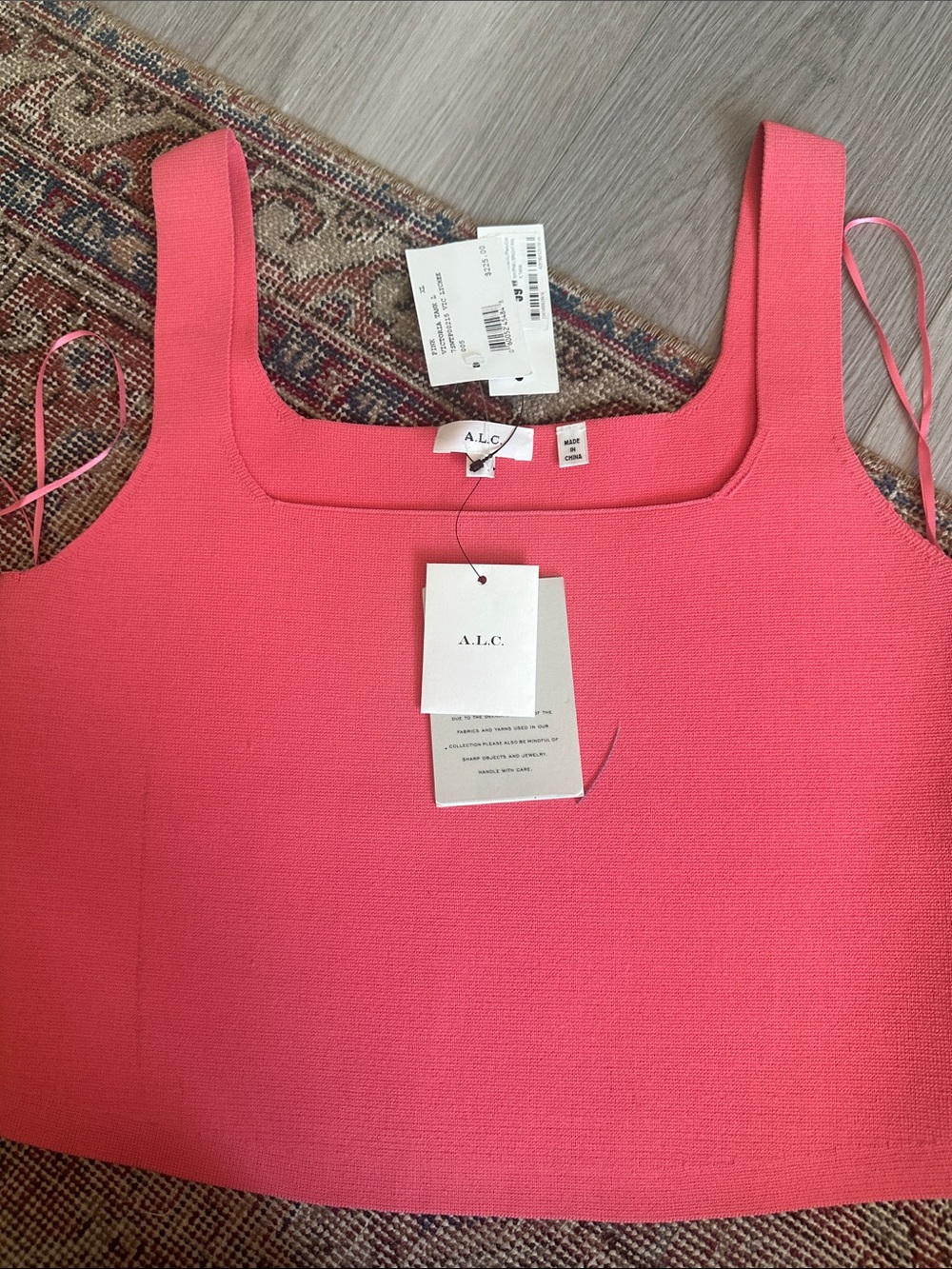 A.L.C. Coral Pink Square-Neck Crop Tank